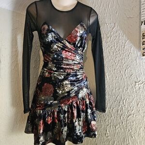BCBG Floral Mesh Long Sleeve Dress